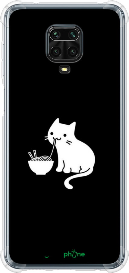 Силикон с усиленными углами чехол С милым котом на черном фоне для Xiaomi Redmi Note 9 Pro - 6528sp-1911 изображение 
