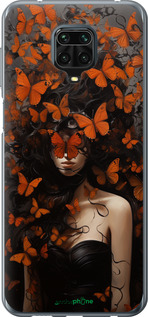 Силиконовый чехол Девушка с оранжевыми бабочками для Xiaomi Redmi Note 9 Pro - 5941u-1911 изображение 