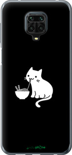 Силиконовый чехол С милым котом на черном фоне для Xiaomi Redmi Note 9 Pro - 6528u-1911 изображение 