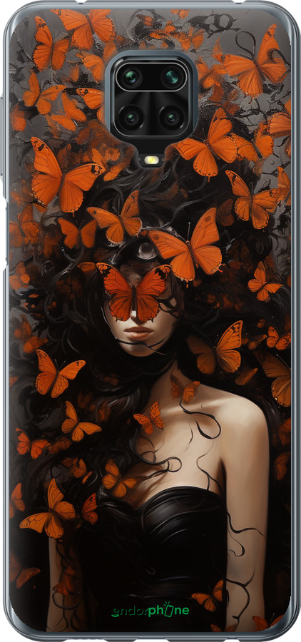 Силиконовый чехол Девушка с оранжевыми бабочками для Xiaomi Redmi Note 9 Pro - 5941u-1911 изображение 