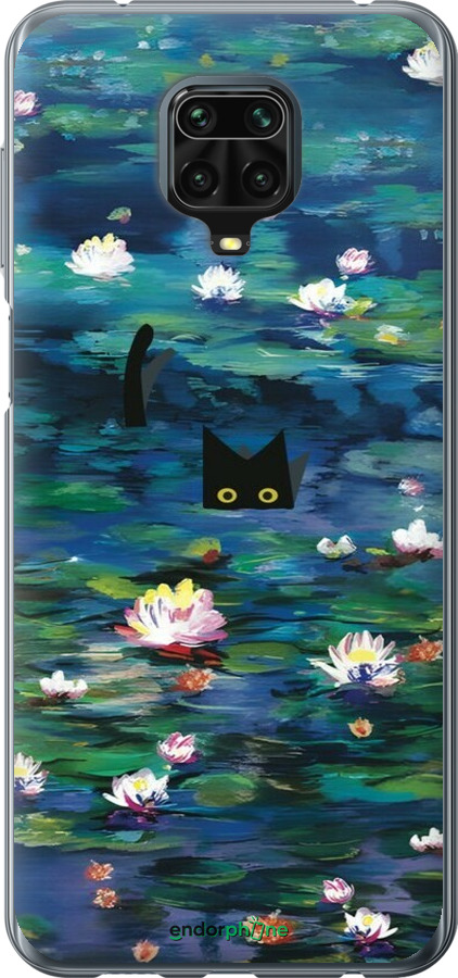 Силіконовий чехол с изображением водяных лилий и кошек для Xiaomi Redmi Note 9S - 6257u-2029 изображение 