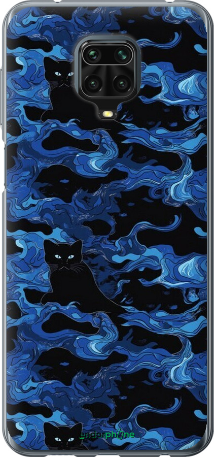 Силіконовий чехол Візерунок чорних котів на блакитному фоні для Xiaomi Redmi Note 9S - 6525u-2029 изображение 