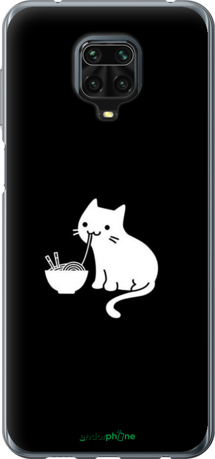 Силиконовый чехол С милым котом на черном фоне для Xiaomi Redmi Note 9 Pro - 6528u-1911 изображение 