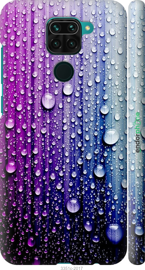 

3D пластиковий матовий чохол "Краплини води" для Xiaomi Redmi Note 9, Синій