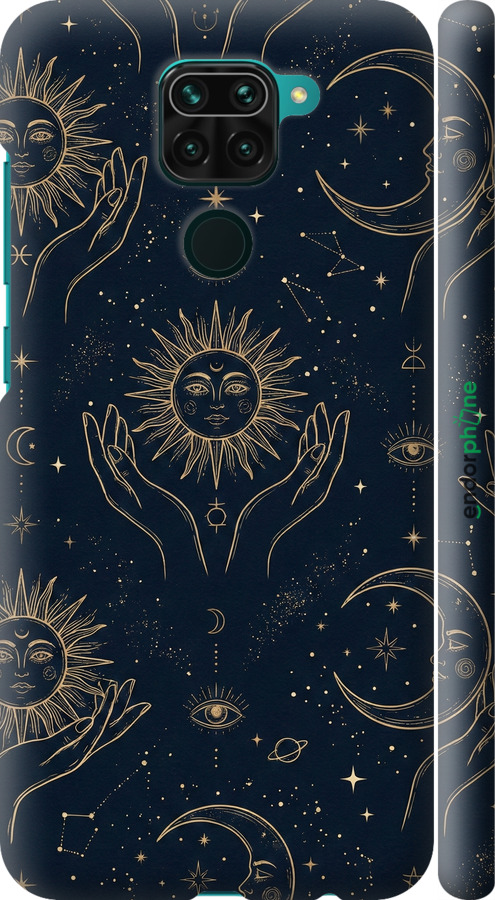 3D пластиковый матовый чехол Celestial Harmony: Sun & Moon Gold Mystic Pattern для Xiaomi Redmi Note 9 - 6778m-2017 изображение 