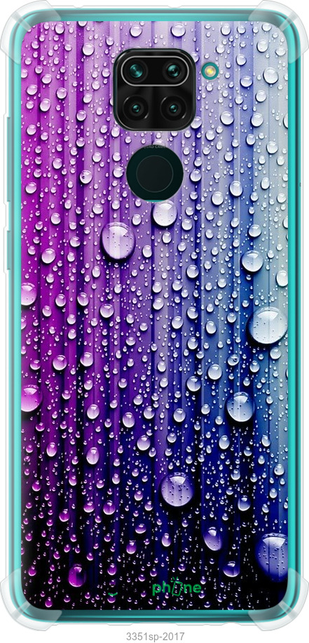 

Силіконовий протиударний с посиленими кутами чохол "Краплини води" для Xiaomi Redmi Note 9, Синій