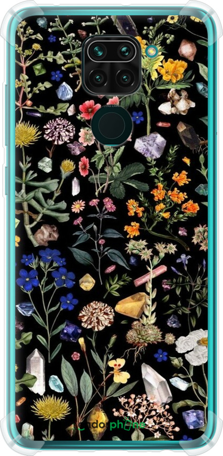 Силіконовий протиударний с посиленими кутами чехол З квітами для Xiaomi Redmi Note 9 - 6422sp-2017 изображение 