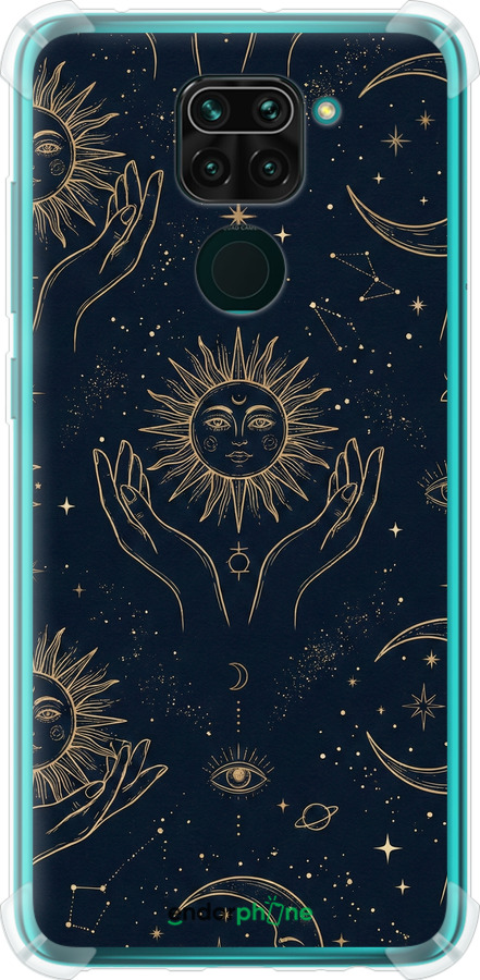 Силикон с усиленными углами чехол Celestial Harmony: Sun & Moon Gold Mystic Pattern для Xiaomi Redmi Note 9 - 6778sp-2017 изображение 