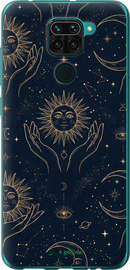 2D пластиковый чехол Celestial Harmony: Sun & Moon Gold Mystic Pattern для Xiaomi Redmi Note 9 - 6778t-2017 изображение 