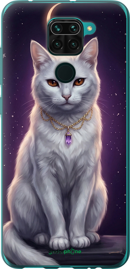 Силиконовый чехол Mystic White Cat Gothic Dark Purple Gold для Xiaomi Redmi Note 9 - 6805u-2017 изображение 