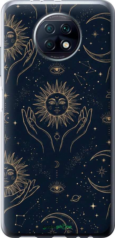 Силиконовый чехол Celestial Harmony: Sun & Moon Gold Mystic Pattern для Xiaomi Redmi Note 9T - 6778u-2261 изображение 