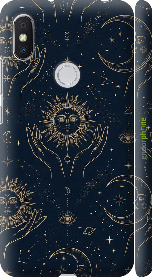 3D пластиковый матовый чехол Celestial Harmony: Sun & Moon Gold Mystic Pattern для Xiaomi Redmi S2 - 6778m-1494 изображение 