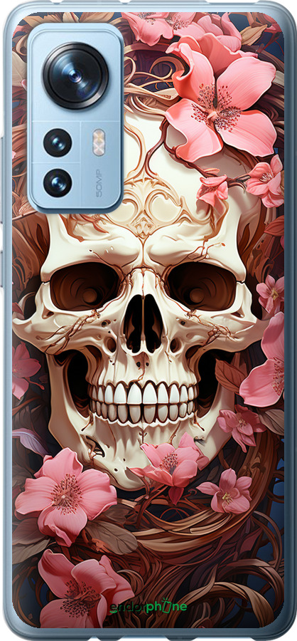 Силиконовый чехол Череп в розовых цветах для Xiaomi 12X - 5965u-2941 изображение 