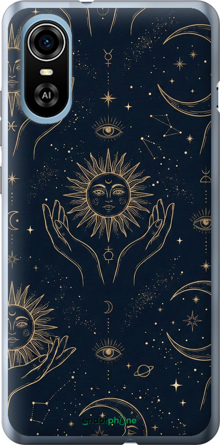 Силіконовий чехол Celestial Harmony: Sun & Moon Gold Mystic Pattern для ZTE Blade A31 Plus - 6778u-2637 изображение 