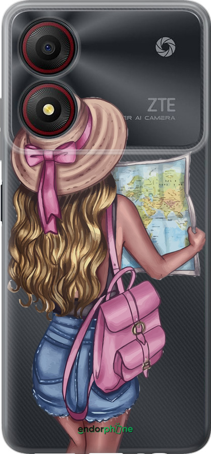 Силиконовый чехол Девушка с картой для ZTE Blade A34 - 4704u-3989 изображение 