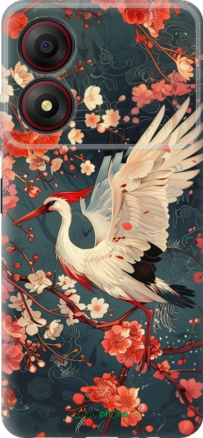 Силиконовый чехол Сакура и аист для ZTE Blade A34 - 6108u-3989 изображение 