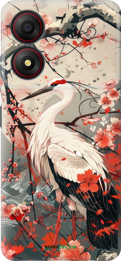 Силиконовый чехол Аист в цвету сакуры для ZTE Blade A34 - 6109u-3989 изображение 