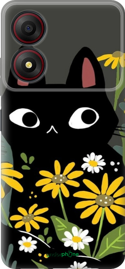 Силиконовый чехол Черный кот с цветами для ZTE Blade A34 - 6448u-3989 изображение 