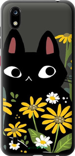 Силиконовый чехол Черный кот с цветами для ZTE Blade A7 2019 - 6448u-2110 изображение 