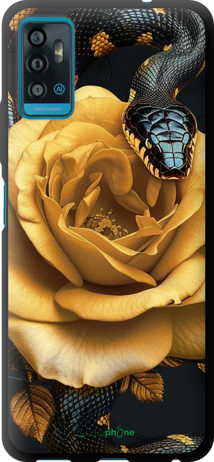 

TPU чохол "Black snake and golden rose" для ZTE Blade A71, Жовтий