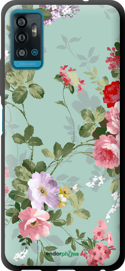

Custodia in TPU nero Carta da parati floreale 2" for ZTE Blade A71", Blu