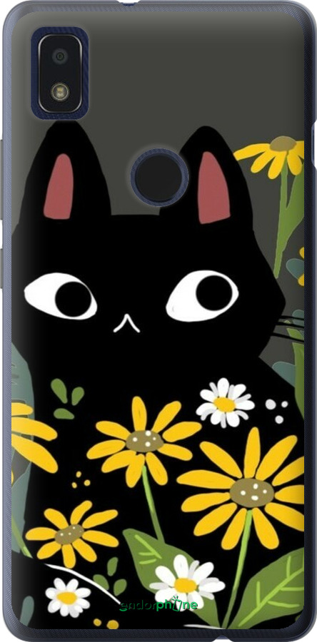 Силиконовый чехол Черный кот с цветами для ZTE Blade L210 - 6448u-2453 изображение 