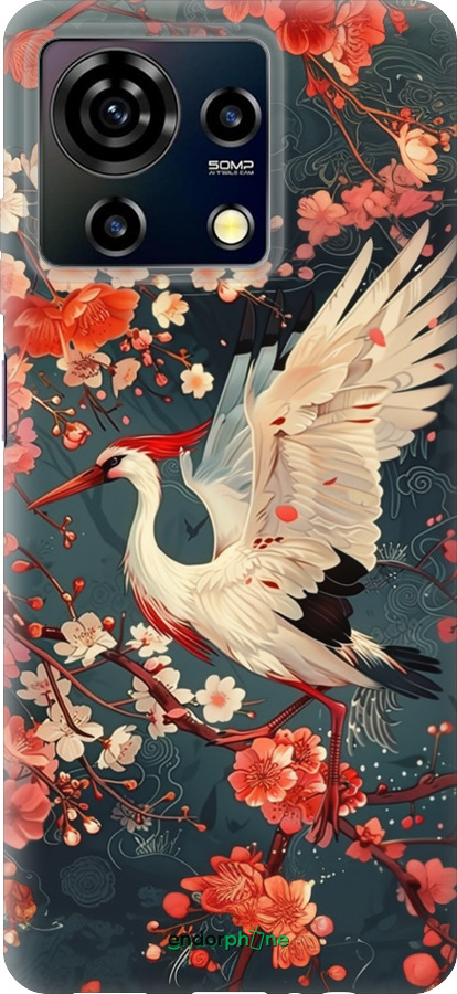 Силиконовый чехол Сакура и аист для ZTE Blade V50 Vita - 6108u-3813 изображение 