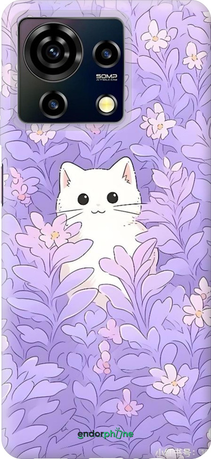 Силиконовый чехол Котик в цветах для ZTE Blade V50 Vita - 6390u-3813 изображение 