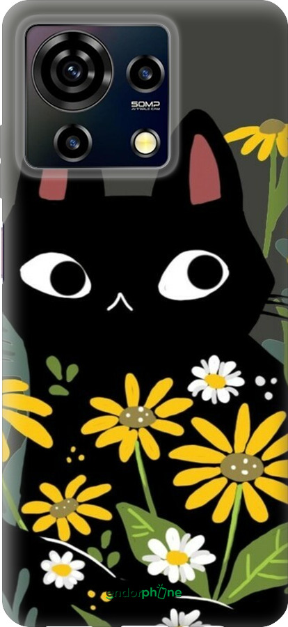 Силиконовый чехол Черный кот с цветами для ZTE Blade V50 Vita - 6448u-3813 изображение 