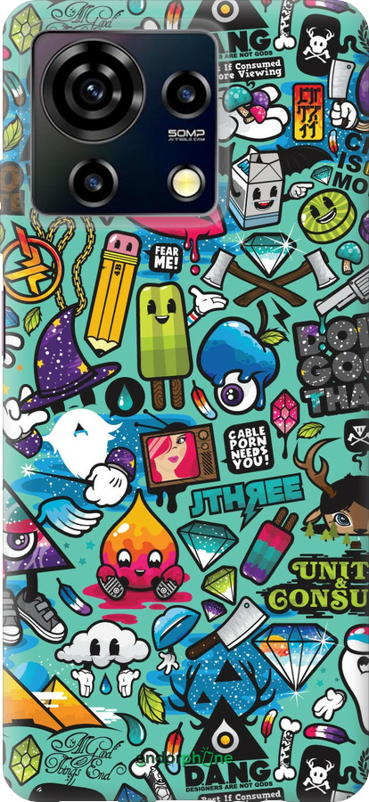 Силиконовый чехол Стикер бомбинг 1 для ZTE Blade V50 Vita - 693u-3813 изображение 