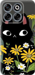Силиконовый чехол Черный кот с цветами для ZTE Nubia V70 - 6448u-4083 изображение 