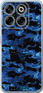 Силиконовый чехол Абстрактный узор черных котов на синем фоне для ZTE Nubia V70 - 6525u-4083 изображение 