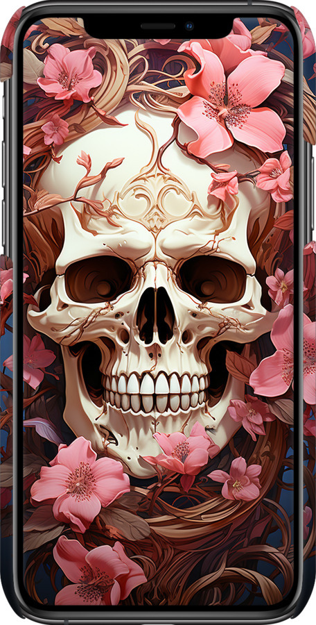 3D пластиковый глянцевый чехол Череп в розовых цветах для Apple iPhone 11 Pro Max - 5965c-1723 изображение 