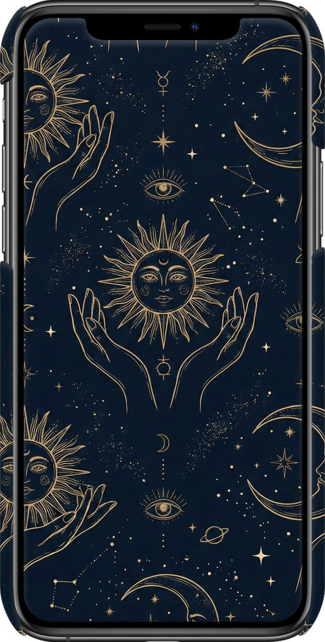 3D пластиковый глянцевый чехол Celestial Harmony: Sun & Moon Gold Mystic Pattern для Apple iPhone 11 Pro Max - 6778c-1723 изображение 