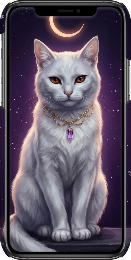 3D пластиковый глянцевый чехол Mystic White Cat Gothic Dark Purple Gold для Apple iPhone 11 Pro Max - 6805c-1723 изображение 