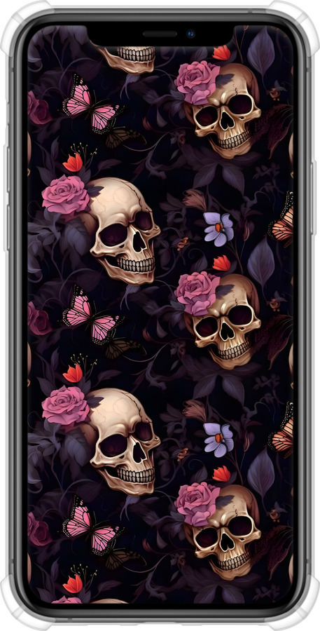 Силикон с усиленными углами чехол Черепа и розы для Apple iPhone 11 Pro Max - 6316sp-1723 изображение 