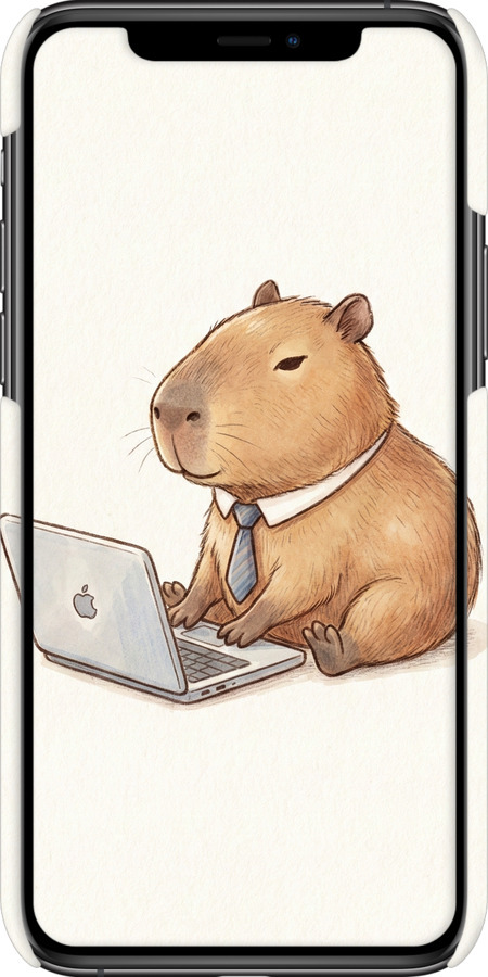 3D пластиковий матовий чехол Funny Capybara CEO Working для Apple iPhone 11 Pro - 6777m-1788 изображение 