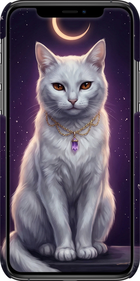 3D пластиковый глянцевый чехол Mystic White Cat Gothic Dark Purple Gold для Apple iPhone 11 Pro - 6805c-1788 изображение 