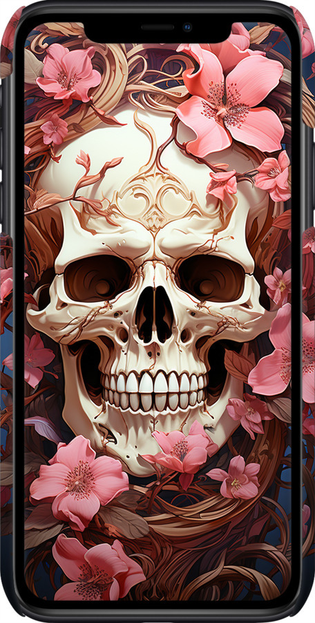 3D пластиковый глянцевый чехол Череп в розовых цветах для Apple iPhone 11 - 5965c-1722 изображение 