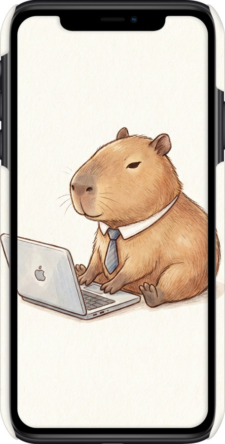 3D пластиковый глянцевый чехол Funny Capybara CEO Working для Apple iPhone 11 - 6777c-1722 изображение 
