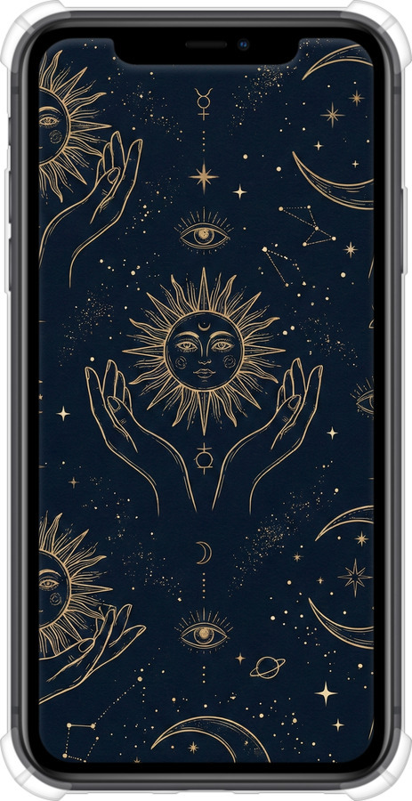 Силикон с усиленными углами чехол Celestial Harmony: Sun & Moon Gold Mystic Pattern для Apple iPhone 11 - 6778sp-1722 изображение 
