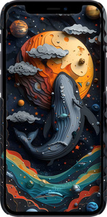 3D пластиковый глянцевый чехол Кит в космосе для Apple iPhone 12 Mini - 6328c-2071 изображение 