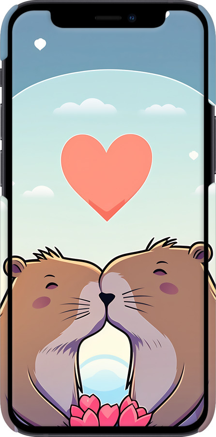 3D пластиковий глянцевий чехол Капібара кохання для Apple iPhone 12 Mini - 6027c-2071 изображение 