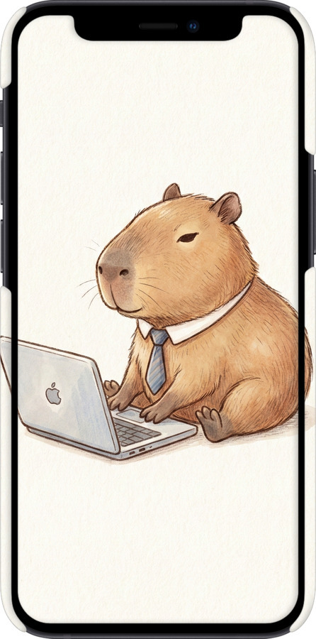 3D пластиковый глянцевый чехол Funny Capybara CEO Working для Apple iPhone 12 Mini - 6777c-2071 изображение 