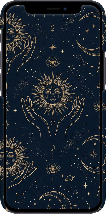 3D пластиковый глянцевый чехол Celestial Harmony: Sun & Moon Gold Mystic Pattern для Apple iPhone 12 Mini - 6778c-2071 изображение 