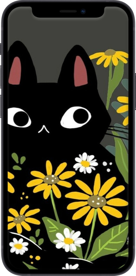 2D пластиковый чехол Черный кот с цветами для Apple iPhone 12 Mini - 6448t-2071 изображение 