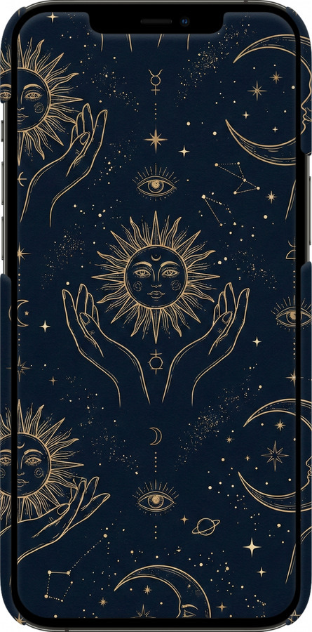 3D пластиковый матовый чехол Celestial Harmony: Sun & Moon Gold Mystic Pattern для Apple iPhone 12 Pro Max - 6778m-2054 изображение 