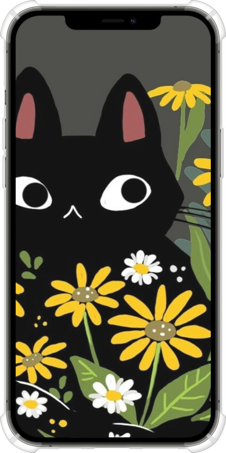 Силикон с усиленными углами чехол Черный кот с цветами для Apple iPhone 12 Pro Max - 6448sp-2054 изображение 