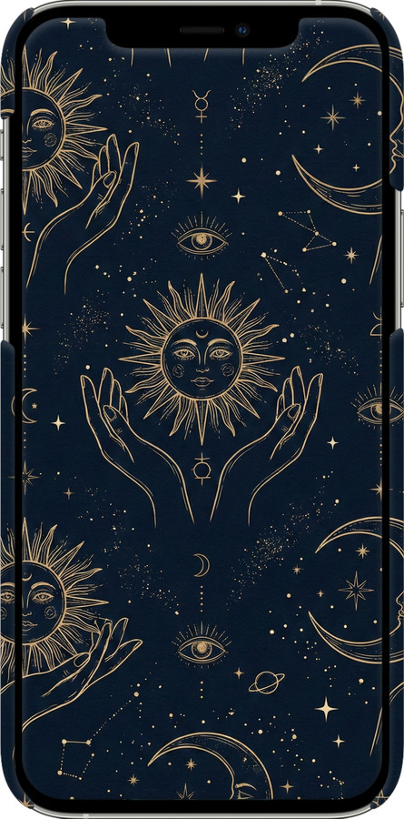 3D пластиковый глянцевый чехол Celestial Harmony: Sun & Moon Gold Mystic Pattern для Apple iPhone 12 Pro - 6778c-2052 изображение 