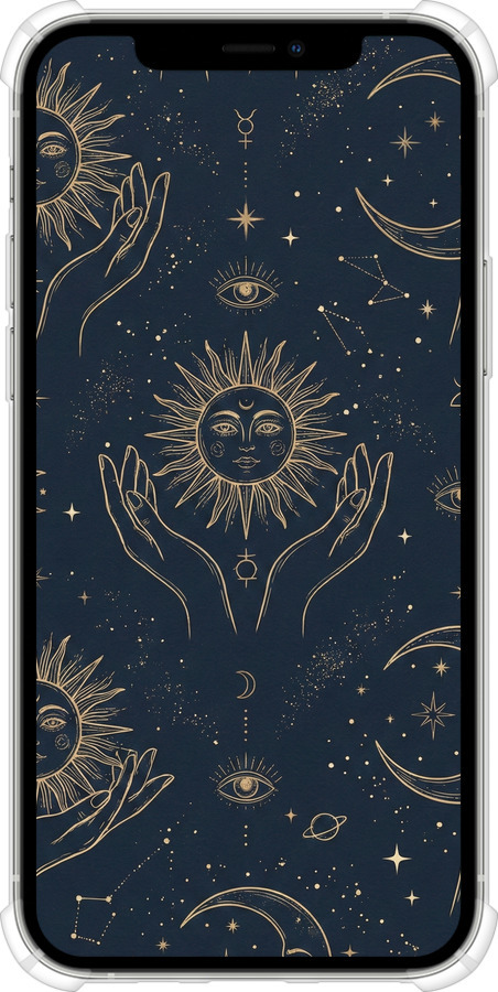 Силикон с усиленными углами чехол Celestial Harmony: Sun & Moon Gold Mystic Pattern для Apple iPhone 12 Pro - 6778sp-2052 изображение 